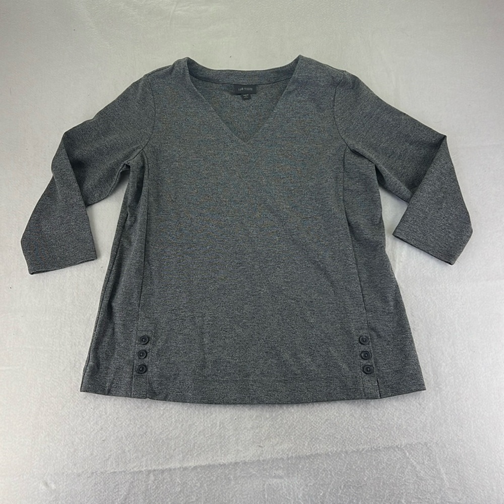 J Jill Long Sleeve Blouse Shirt Gray Womens Petite S V Neck